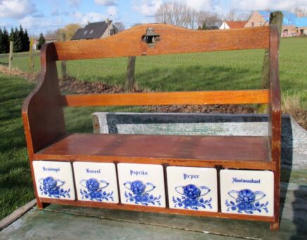 Vintage Kitchen Spice Rack Cabinet Shelve Blue White Ceramic Romantic Dutch