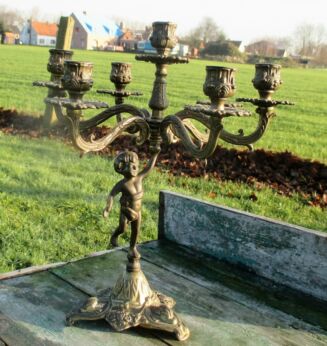 Vintage Large Brass Ornate 7 Arm Candle Holder Candelabra Putti Cherub Angel