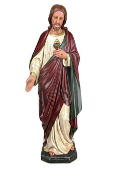 Large Antique 1900 Church Chapel Statue Jesus Christ Sacred Heart Polychrome 33"