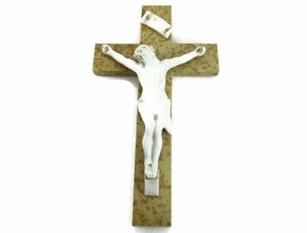 Vintage Hanging Crucifix Cross Marble Porcelain Corpus Jesus Christ