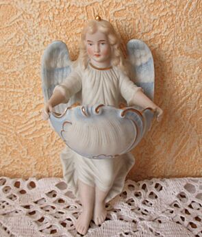 Antique White Holy Water Font Porcelain Angel Church Wall Hanging