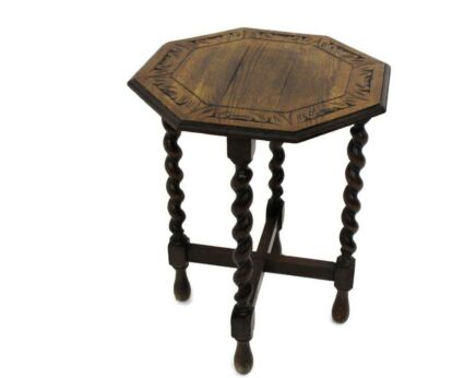Barley Twist Wood Side Occasional Wine Coffee Table Pedestal Plant Stand Hand Carved Ornate Top Barn Country Farmhouse Style