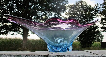Italian Blue Cranberry Bowl Dish Centerpiece Murano Seguso Art Glass Lovely