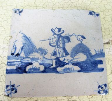 1800 Antique Delft Tile Dutch Decorative Fisherman Candelabrum Blue White HTF
