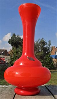 Orange Italian Cased Opaline Art Glass Vase Bottle Florence Italy