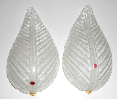 Pair Huge XL Vintage Barovier Rugiadoso Leaf Wall Sconce Shades Murano