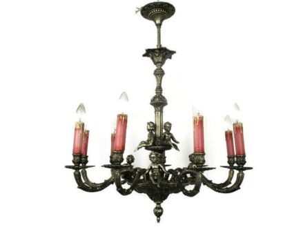 Chandelier 9 Lights Arms Putti Hollywood Regency Spelter Chandelier Fixture