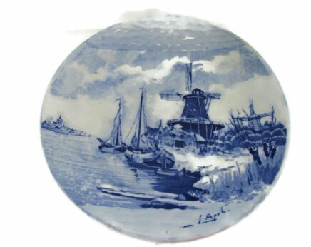 Boch Delft Blue Hand Painted Wall Charger Plate Blue White Boats Seaside Windmill after Capel Marked