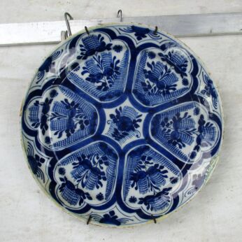 18th Century Large Delft Wall hanging Charger Plate Blue White Antique