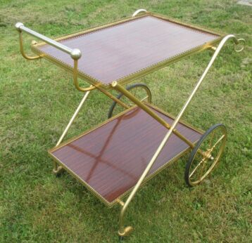 Vintage Bar Cart French signed Hollywood Regency Gild Brass Wood