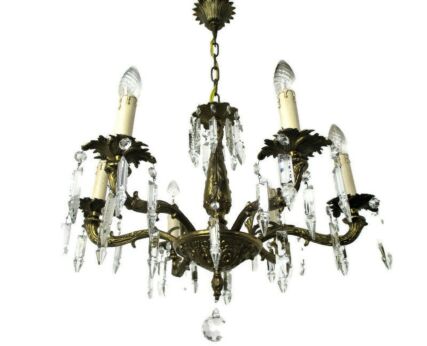 6 Arm Lights Chandelier Revival French Empire Style Brass Ornate Prisms WOW