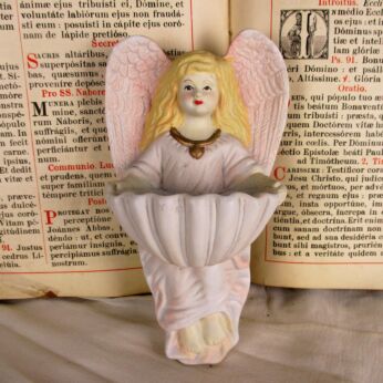 Vintage French Holy Water Font Vessel Bisque Porcelain Angel Collector HTF 7"