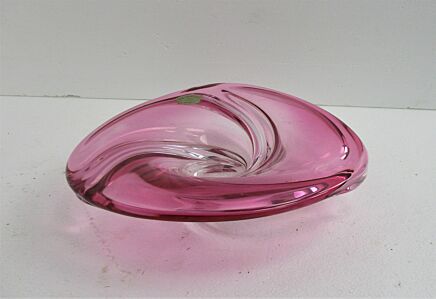 Val St Lambert Cranberry red Bowl Dish Centerpiece Basket Swirled art Glass Marked