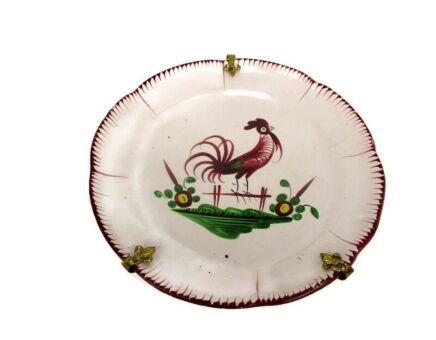 Antique French Faience Strasbourg Platter Decoration old Luneville Rooster HTF Fleur de lis Fleur De Lys