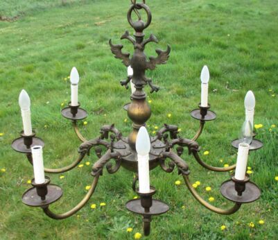 Antique Dutch Flemish Chandelier 8 Arms Lights Eagle Stunning Authentic