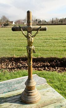 Antique Wooden 18th Century Standing Crucifix Cross Church Altar Jesus Christ