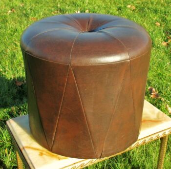 Vintage brown Pouf Stool Hassock Ottoman Footstool Round Leather or Leather Look