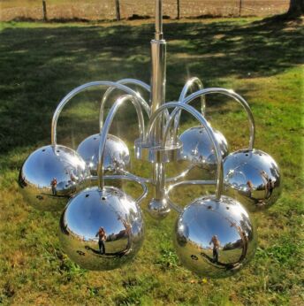 ON HOLD Mid Century Modernist Chandelier Chrome 6 Balls Era Eames Sputnik Atomic