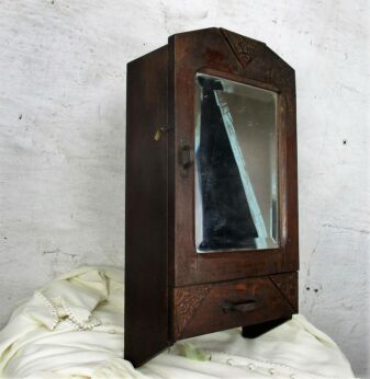 Retro Carved Wood medicine bathroom Wall Cabinet Beveled Glass mirror Authentic