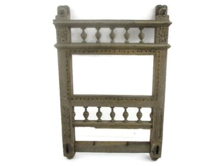 Antique Hand Carved Wood Back of Chair Pediment Ornate Architectural Reclaimed Lion Heads Barn Style