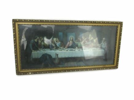 XL Vintage Wooden  gorgeous Wooden Plaster Frame Jesus Christ Last Supper Iconic Print Art Deco