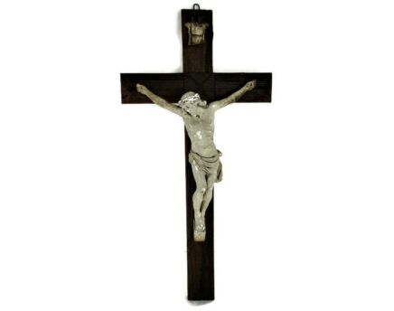 Vintage Plaster Corpus Wooden Cross  Wall  Hanging Crucifix Jesus Christ  18.89"