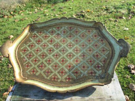 Large Italian Mid Century Hollywood Regency Florentine Oval Serving Tray