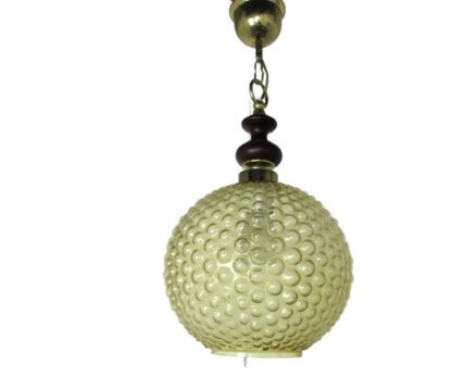 Chandelier Pendant Ball Vintage Bubbled Glass Amber Shade 1 Light Tynell Style