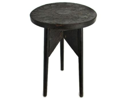 Vintage Hand Carved wood Tripod Milking Stool Pedestal Table Plant Flower Bonsai Stand Side Table Barn Country Style  Star top