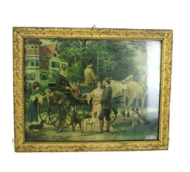 Vintage Wooden Ornate Frame Victorian Royal Scene Carriage Print