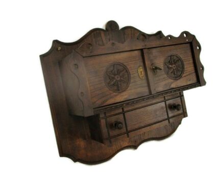 Stunning Wooden Apothecary Bathroom Medicine Wall Kitchen Cabinet Hand Carved Etched Wood Antique