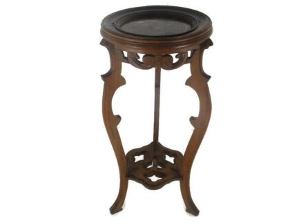 Hand Carved Wood Marble Top 2 Tier Plant Flower Bonsai Stand Side Table Pedestal
