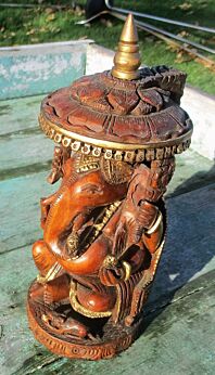 Small Statuette Hand Carved Wood Kong Jambhala Buddha Elephant