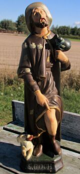 Statuette Saint Roch Rocco with Dog Plaster Figurine Patron of Dogs very rare