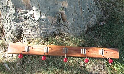 Vintage Beech Wood Wall Coat Rack Red knobs metal Hooks Authentic