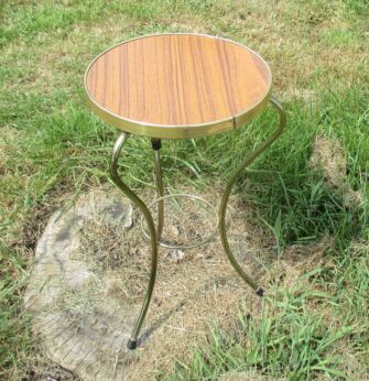 Vintage Small Side Table Plant stand Mid Century design Brass Wood Sweet