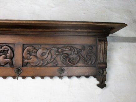 Gothic Huge hand Carved Wood Wall Shelf Coat Hat Kitchen Rack Dragons Griffins