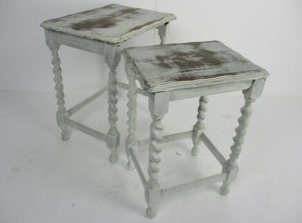 Set of 2 Barley Twist Wooden Nesting Stacking Side Tables Barn Country Style
