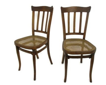 pair Couple Thonet Style Chairs Bistro Ice Cream Parlor Cane Rush Seating Wood Vintage