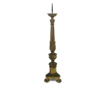 Antique Candle Holder Candle stick 19th century Gothic Church Carved Wood Plaster WOW