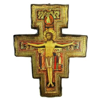 XL San Damiano Crucifix Jesus Christ Saints IHS Nazare Florentine Wood 17.1" HTF