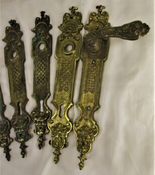 Antique French Victorian Empire Bronze Brass Door handle Plates Plate Guirlandes