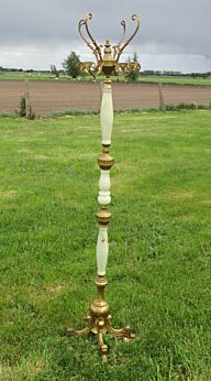 ROrnate Antique Brass & Onyx Marble Coat Hat Rack Hall Tree Stand Floor Stunning