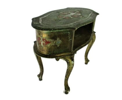 Florentine Wood Hallway Telephone Cabinet Side Table Italian Hollywood Regency green Gold Gilded