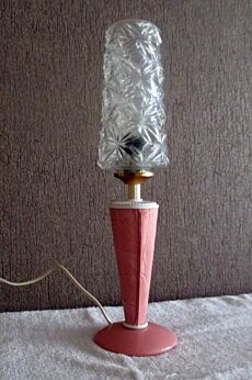 Mid Century Modern Vintage 70s Atomic Lamp Hobnail Glass Pink Fabric