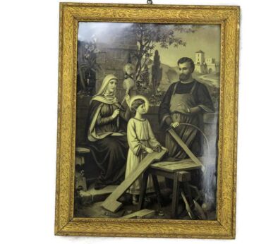Vintage Wooden Ornate Frame Holy Family Jesus Virgin Mary St Joseph Print