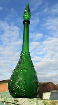 Vintage Empoli Green Pressed Glass Genie Bottle Stopper Decanter Grapes