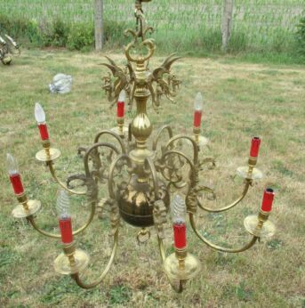 Vintage Flemish Dutch Double 8 Arms Chandelier Pendant Brass dragons Stunning
