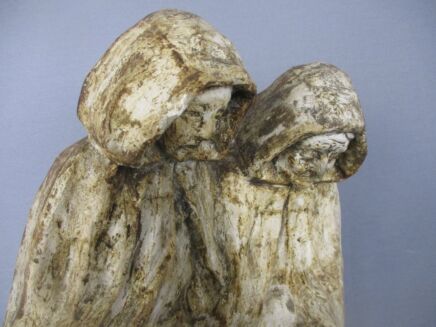 Statue Sculpture Two Old Ladies wearing cloaks taking a walk Females Art Work Gorgeous Plaster Antique