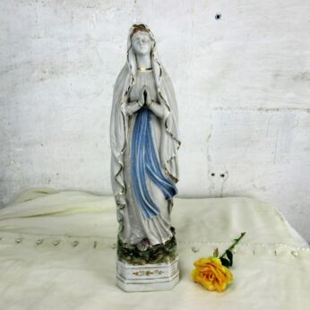 Antique Porcelain Bisque Statue Virgin Mary Madonna of the Roses Folded hands